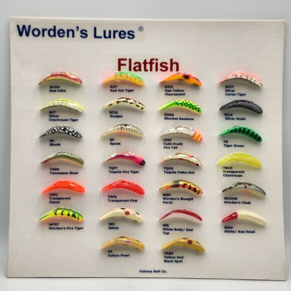 Yakima Bait Co Wordens Lures Flatfish Display Board 26 Colors 422941 Fishing - Picture 1 of 3